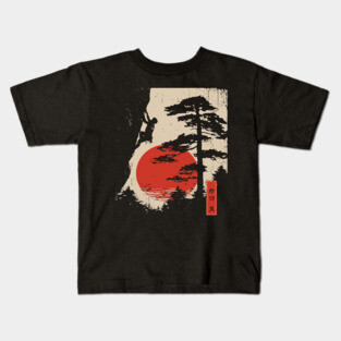 Forest Bouldering in Woodblock Tranquility Kids T-Shirt