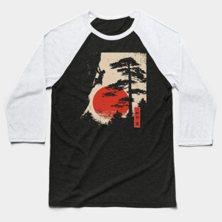 Forest Bouldering in Woodblock Tranquility Baseball T-Shirt