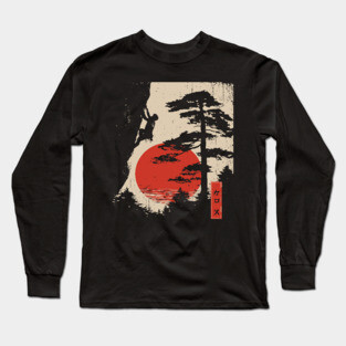 Forest Bouldering in Woodblock Tranquility Long Sleeve T-Shirt