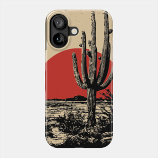Japanese Desert Cactus Under Crimson Sun Phone Case