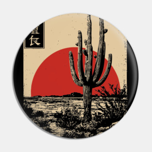 Japanese Desert Cactus Under Crimson Sun Pin