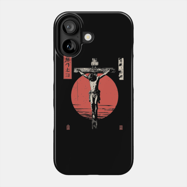 Crucifixion Scene in Red Sun Ukiyo-e Phone Case by TuncGK