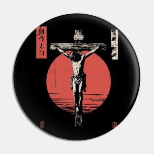 Crucifixion Scene in Red Sun Ukiyo-e Pin