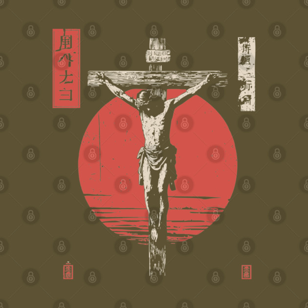 Crucifixion Scene in Red Sun Ukiyo-e by TuncGK
