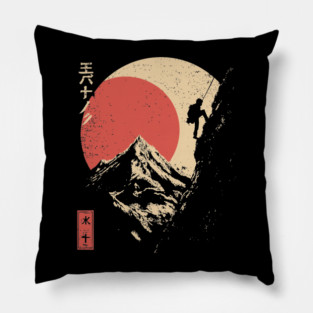 Ice Climber Scaling Mountain Under Rising Sun Pillow
