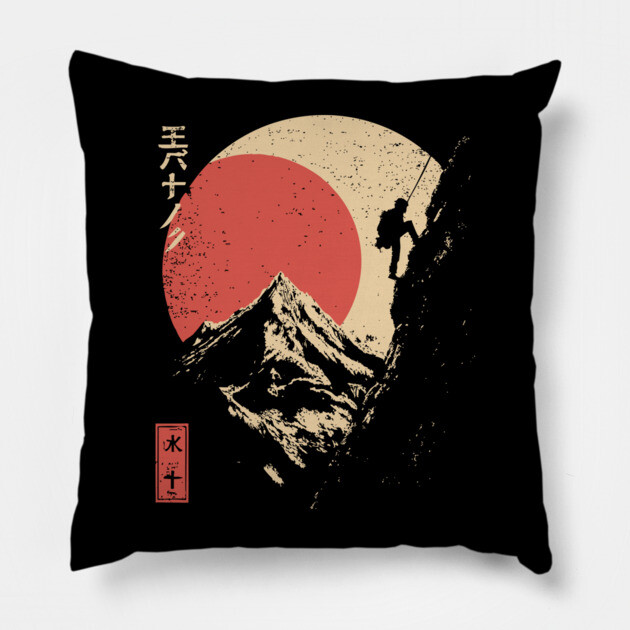 Ice Climber Scaling Mountain Under Rising Sun Pillow by TuncGK