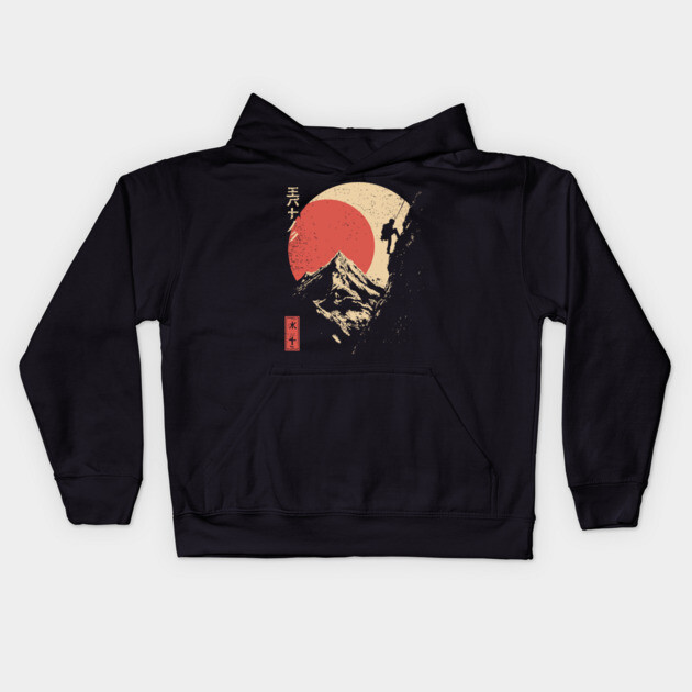 Ice Climber Scaling Mountain Under Rising Sun Kids Hoodie by TuncGK
