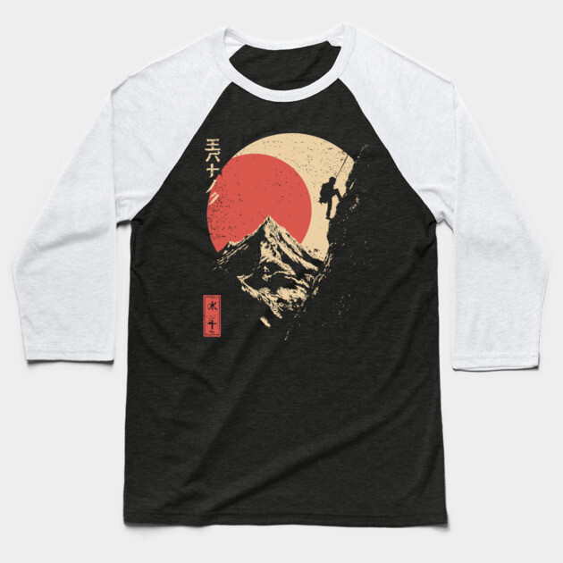 Ice Climber Scaling Mountain Under Rising Sun Baseball T-Shirt by TuncGK