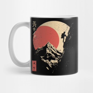 Ice Climber Scaling Mountain Under Rising Sun Mug