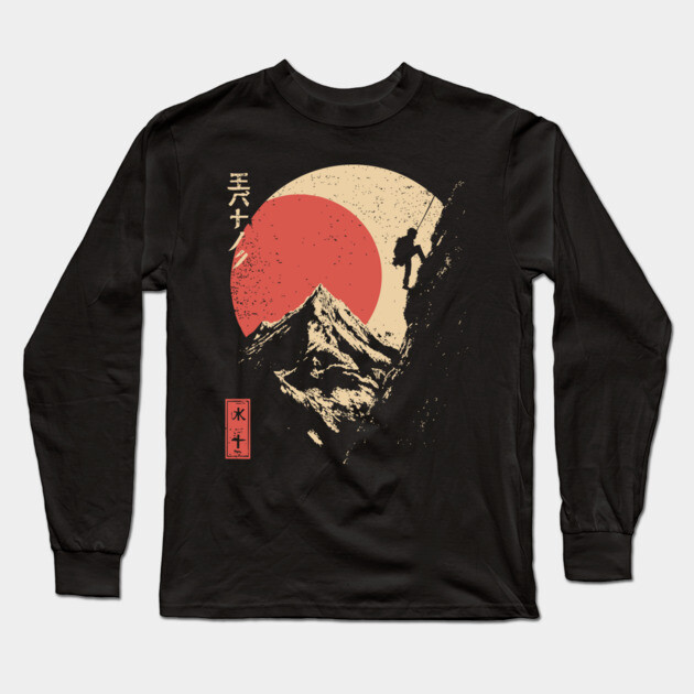 Ice Climber Scaling Mountain Under Rising Sun Long Sleeve T-Shirt by TuncGK