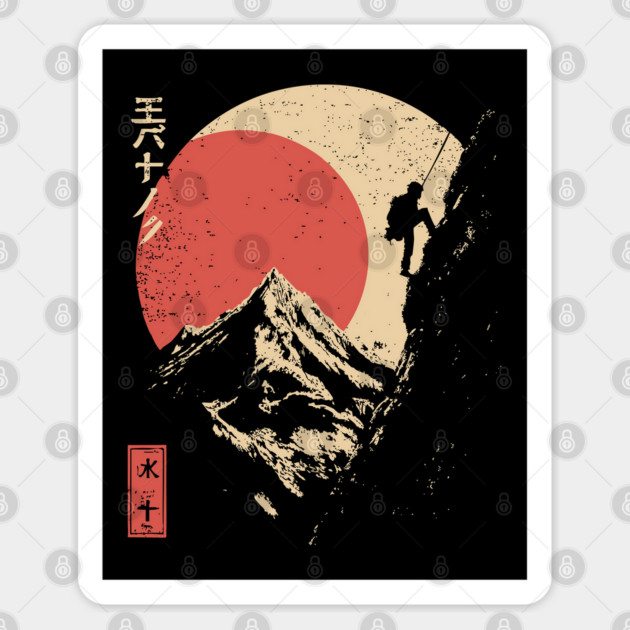 Ice Climber Scaling Mountain Under Rising Sun Sticker by TuncGK