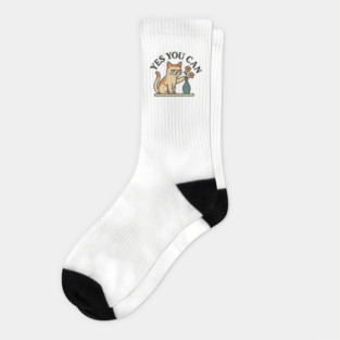 Yes You Can Funny Cat Sarcastic Motivational Humor Socks