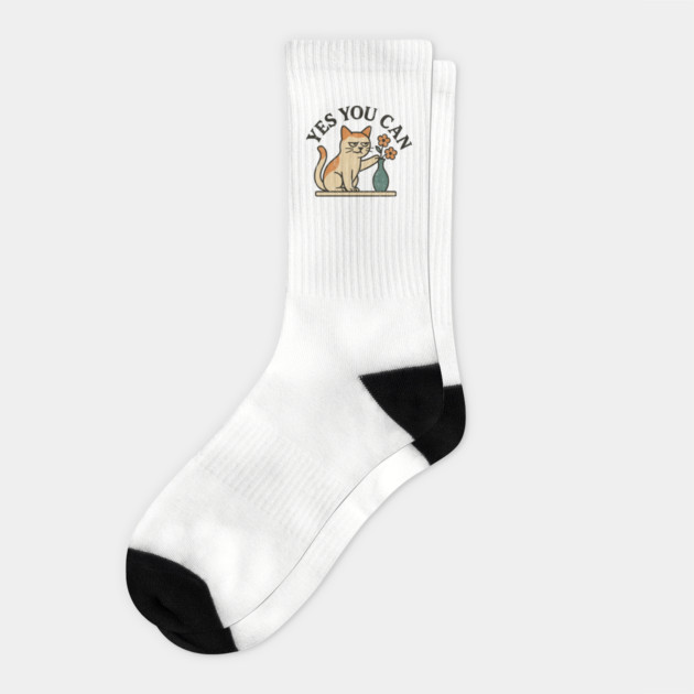 Yes You Can Funny Cat Sarcastic Motivational Humor Socks by Anticorporati
