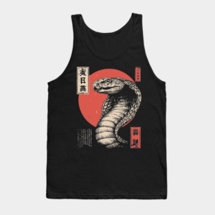Coiled Cobra Beneath Crimson Japanese Sun Tank Top