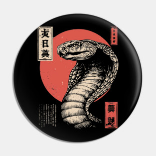 Coiled Cobra Beneath Crimson Japanese Sun Pin