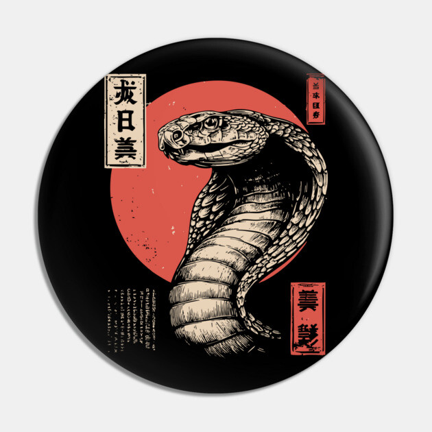 Coiled Cobra Beneath Crimson Japanese Sun Pin by TuncGK