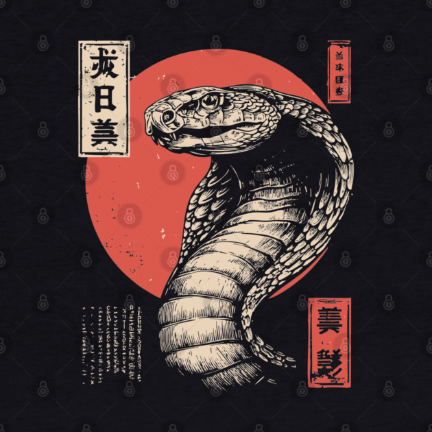 Coiled Cobra Beneath Crimson Japanese Sun by TuncGK