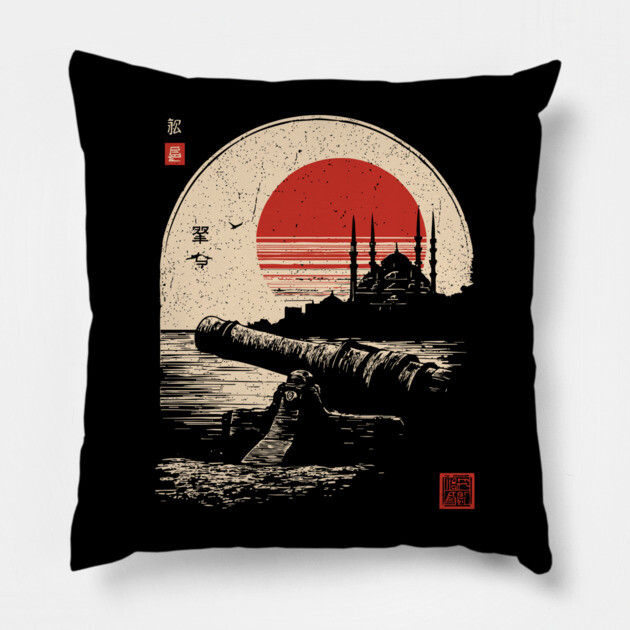 Cannons and Towers Over Ottoman Horizon Pillow by TuncGK