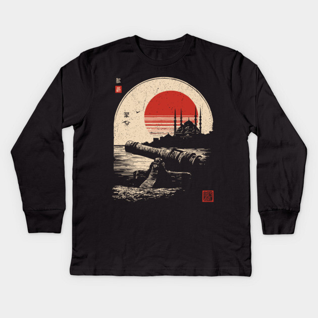 Cannons and Towers Over Ottoman Horizon Kids Long Sleeve T-Shirt by TuncGK