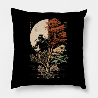Diver and Tree in Surreal Zen Harmony Pillow