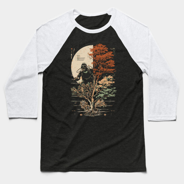 Diver and Tree in Surreal Zen Harmony Baseball T-Shirt by TuncGK
