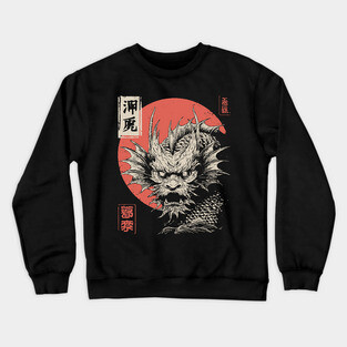 Mythical Japanese Dragon in Ukiyo-e Ink Crewneck Sweatshirt