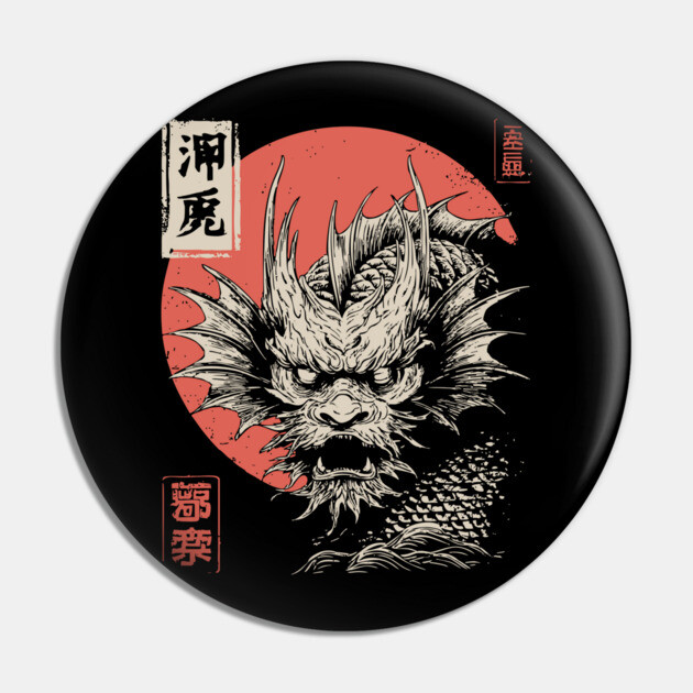Mythical Japanese Dragon in Ukiyo-e Ink Pin by TuncGK
