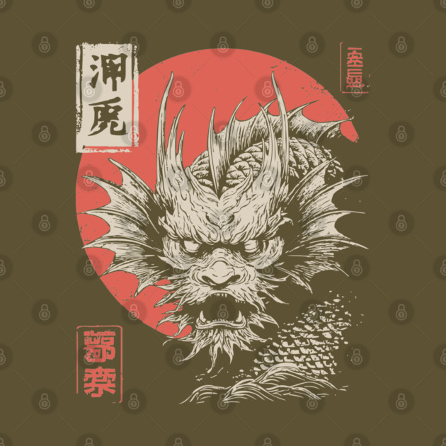 Mythical Japanese Dragon in Ukiyo-e Ink by TuncGK