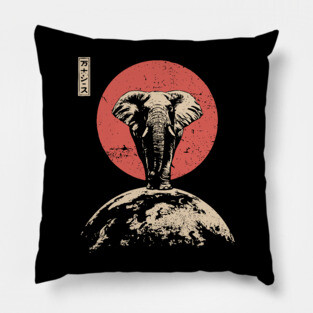 Cosmic World Elephant in Ukiyo-e Style Pillow