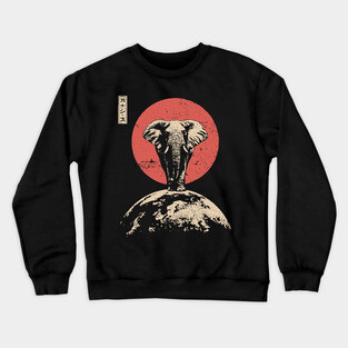 Cosmic World Elephant in Ukiyo-e Style Crewneck Sweatshirt