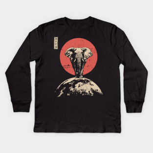 Cosmic World Elephant in Ukiyo-e Style Kids Long Sleeve T-Shirt