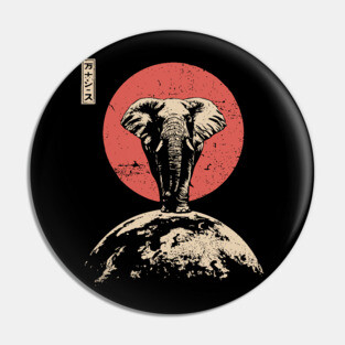 Cosmic World Elephant in Ukiyo-e Style Pin