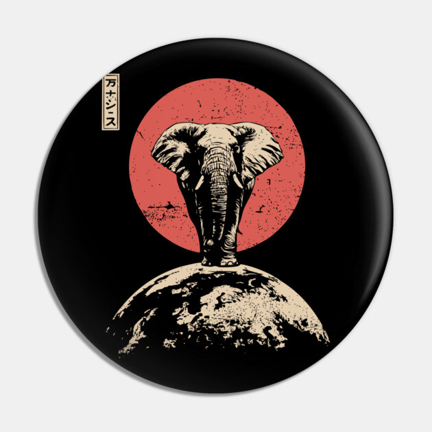 Cosmic World Elephant in Ukiyo-e Style Pin by TuncGK
