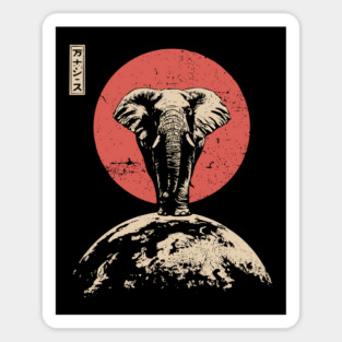 Cosmic World Elephant in Ukiyo-e Style Sticker