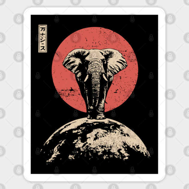 Cosmic World Elephant in Ukiyo-e Style Sticker by TuncGK