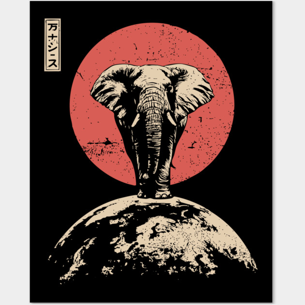 Cosmic World Elephant in Ukiyo-e Style Wall Art by TuncGK