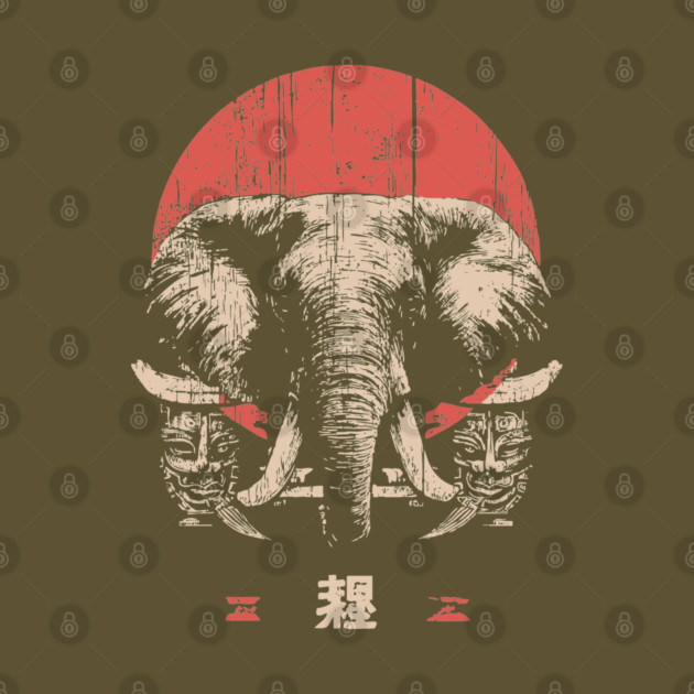 Stoic Elephant with Tribal Masks in Japanese Style by TuncGK