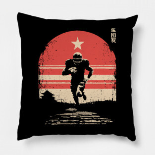 American Football Rusher in Ukiyo-e Style Pillow