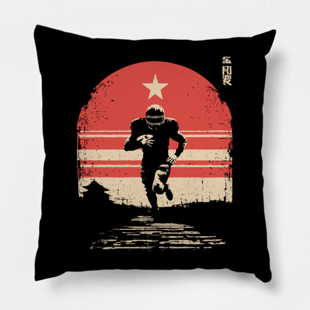 American Football Rusher in Ukiyo-e Style Pillow by TuncGK