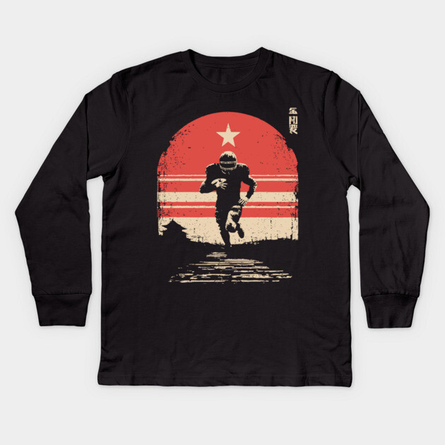American Football Rusher in Ukiyo-e Style Kids Long Sleeve T-Shirt by TuncGK