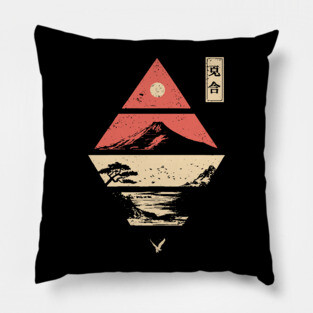 Geometric Japanese Landscape in Abstract Form Pillow