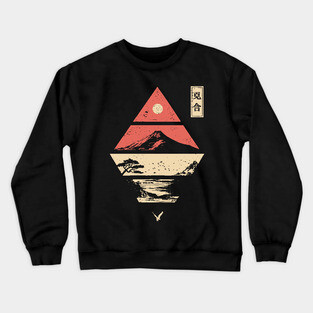 Geometric Japanese Landscape in Abstract Form Crewneck Sweatshirt
