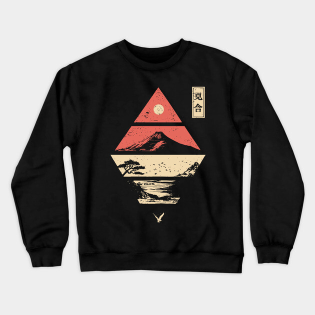 Geometric Japanese Landscape in Abstract Form Crewneck Sweatshirt by TuncGK