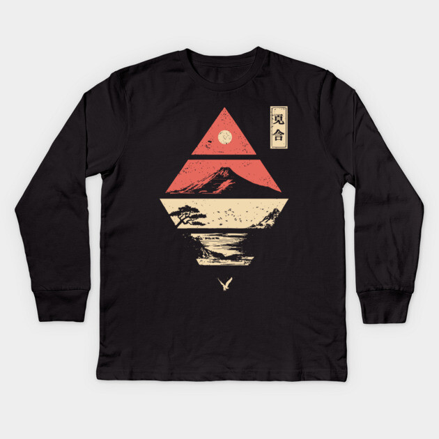 Geometric Japanese Landscape in Abstract Form Kids Long Sleeve T-Shirt by TuncGK
