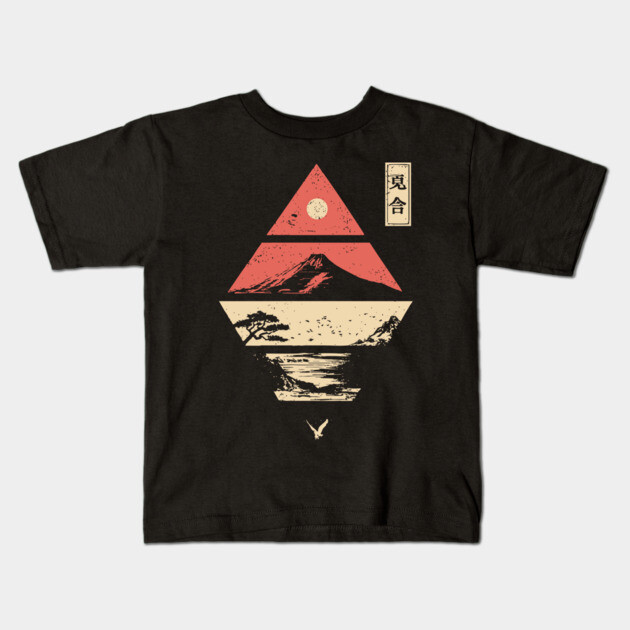 Geometric Japanese Landscape in Abstract Form Kids T-Shirt by TuncGK