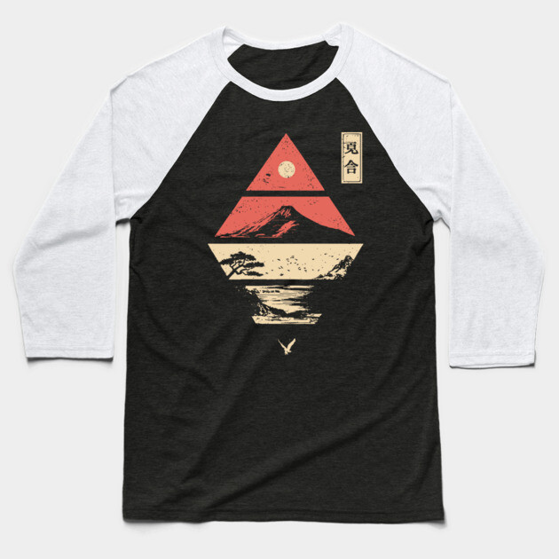 Geometric Japanese Landscape in Abstract Form Baseball T-Shirt by TuncGK