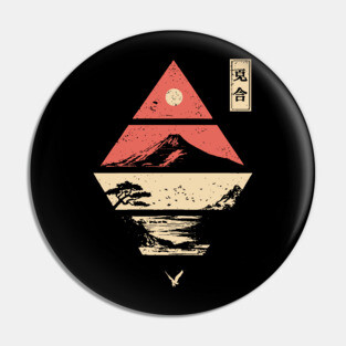 Geometric Japanese Landscape in Abstract Form Pin