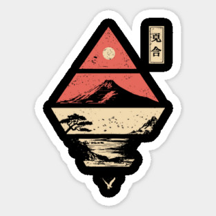 Geometric Japanese Landscape in Abstract Form Sticker