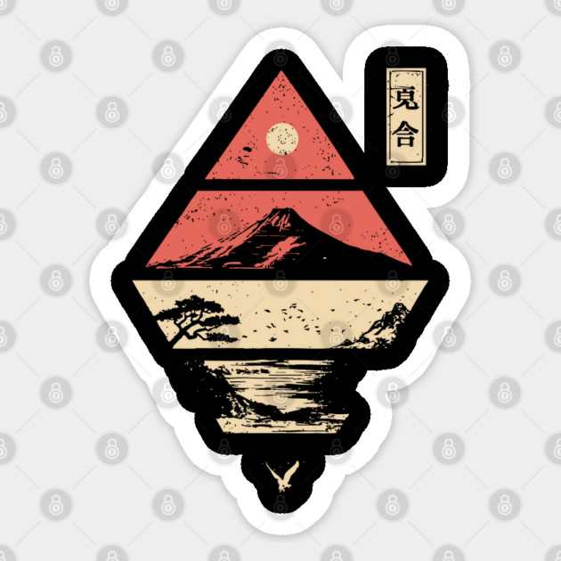 Geometric Japanese Landscape in Abstract Form Sticker by TuncGK