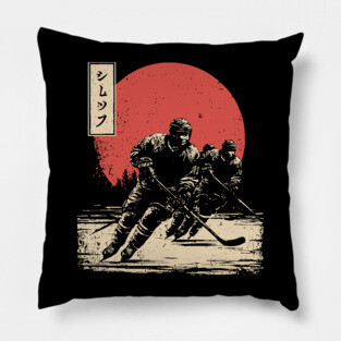 Ice Hockey Samurai Showdown in Ukiyo-e Pillow
